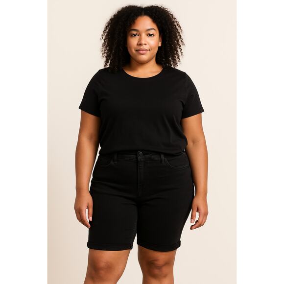 Black Denim Bermuda Shorts Terra & Sky Size 0X (14W) Stretch Plus - Picture 1 of 8